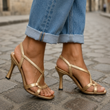 Cassie | Sandalias con Tacón Encanto Dorado de Verano