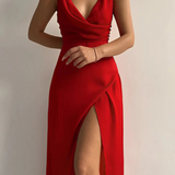 Valentina | Abito in Satin con Scollo a Cascata