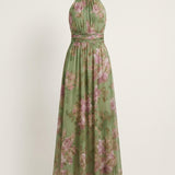 Ariana – Vestido largo floral con cuello halter y caída elegante