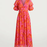 Zafira – Vestido largo estampado con escote en V